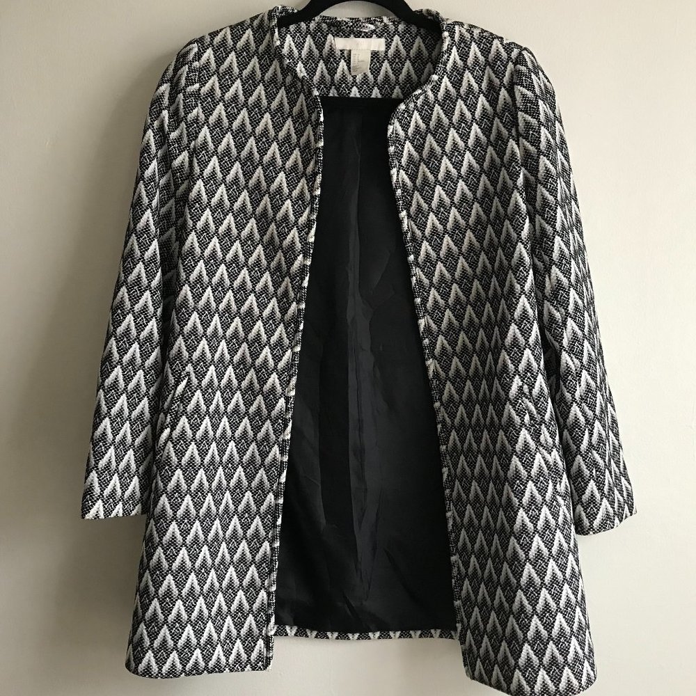 H&M Black and White Geometric Print Coat